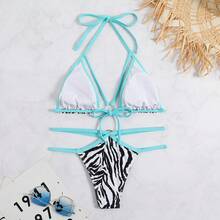2026 Sexy New Striped Drawstring Strap Two-Piece Bikini - Image Color - View 5