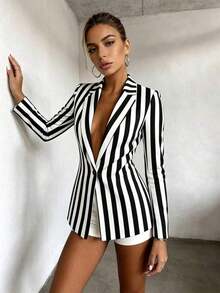 AYYEryvara Blazer de moda con cuello de solapa y mangas raglán a rayasAYY - Azul - Ver 9