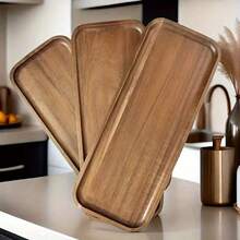 Rosewood Tray - 1/2/3pcs Rectangular Solid Wood Plates, For Cake, Bread, Snacks, Tea And Coffee - Multi-Functional Kitchen Decor Tray - Non-Electric, Food Service Equipment And Supplies - Rust Brown - View 3