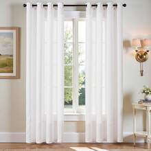 1pc Summer Linen Sheer Curtain, Solid Color Minimalist Versatile Living Room Voile Curtain, Bedroom Privacy Curtain - White - View 1
