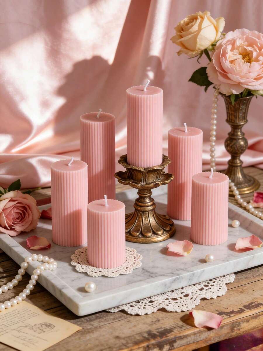 1pc, 1.97 Inch Diameter, Handmade Large Ripple Soy Wax Candle, Height 1.97–7.87 Inch, Suitable For Home Decor, Wedding, Room, Birthday, Valentine's Day, Halloween, Christmas, Party Supplies, Table Atmosphere, Baby Shower, Women's Gift (Pink)
