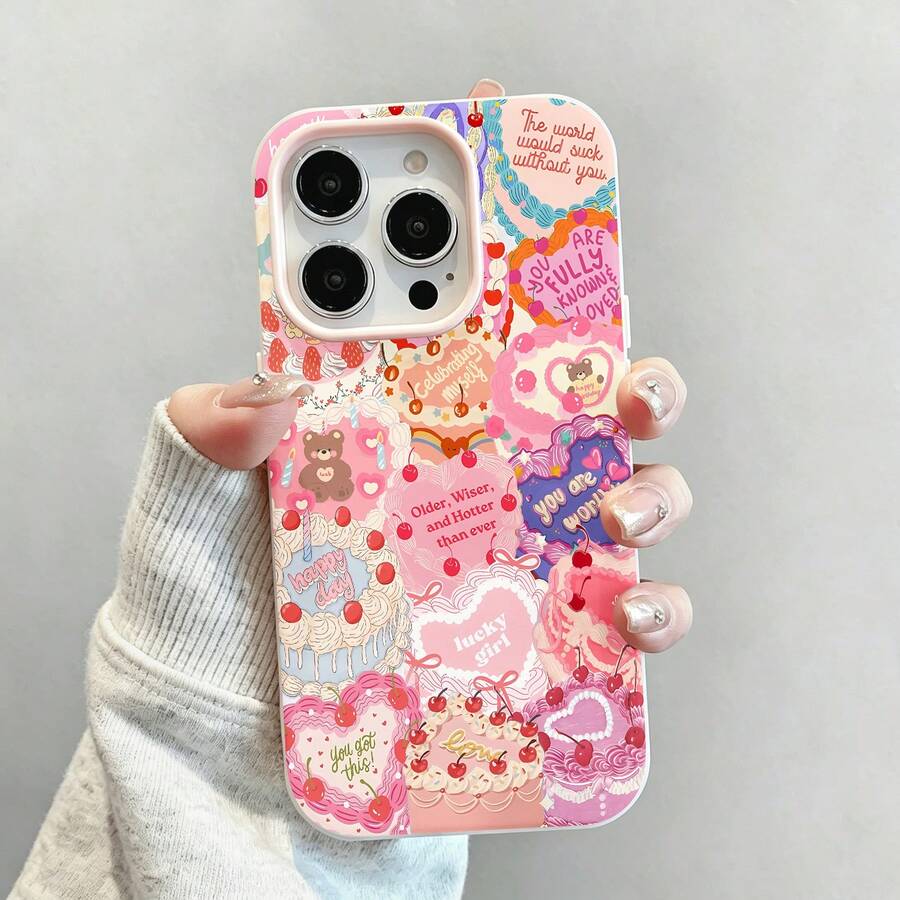 Pasteles de cumpleaños rosas con ositos de peluche marronesfunda de teléfono Fundas compatibles con ,Apple,VIVO,OPPO,,, y Honor.Fabricadas en silicona TPU,ofrecen protección contra golpes y caídas.regalos para mamá - Rosa - Ver 1
