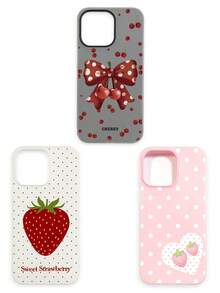 3pcs Cute Cherry Bow Polka Dot Strawberry Heart Print Matte Phone Cases, Including: Black & White Polka Dot Cherry Bow, Milky White Big Strawberry, Pink Polka Dot Strawberry Heart, Coquette Sweet Girl, Korean Ins, Y2K Dopamine, Summer Style, Red Cherry + Brown Bow + White Polka Dot + Strawberry + Heart, Suitable For Young Girls, Mothers Day, Valentines Day, Birthday, Easter, Spring - Multicolor - View 24