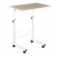 Height-Adjustable Side Table, Mobile Coffee Table On Casters With Brakes, C-Shaped Table Made Of Particleboard And Steel, Multi-Purpose Use - White - View 9