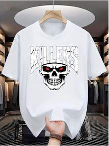 Men's Casual T-Shirt With Digital Print 2026 - Pure Cotton, Crew Neck, Short Sleeve, Urban Hip-Hop Style, European And American Summer Fashion, Sports T-Shirt - 白色 - 查看 7