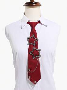 1 pieza Bufanda de unicolor con cadena de strass con diseño de estrella para mujer, de diseño exclusivo y versátil para la escuela, la calle y el uso diario - Multicolor - Ver 2