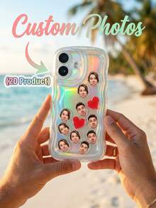 Funda de teléfono personalizable con foto agitable, con diseño láser antideslizante, funda protectora de teléfono con mascota/retrato, funda de teléfono imprimible divertida. Fabricada en material de plástico ABS con marco antideslizante ondulado, compatible con fotos personalizadas, decoración de juguete agitable incorporada y diseño de impresión 2D. - Multicolor - Ver 3