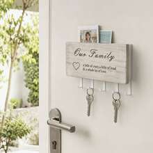 Organizador de llaves de pared de madera & metal con ranura de almacenamiento para control remoto, teléfono, correo & accesorios - Decoración rústica para el hogar - Negro - Ver 6