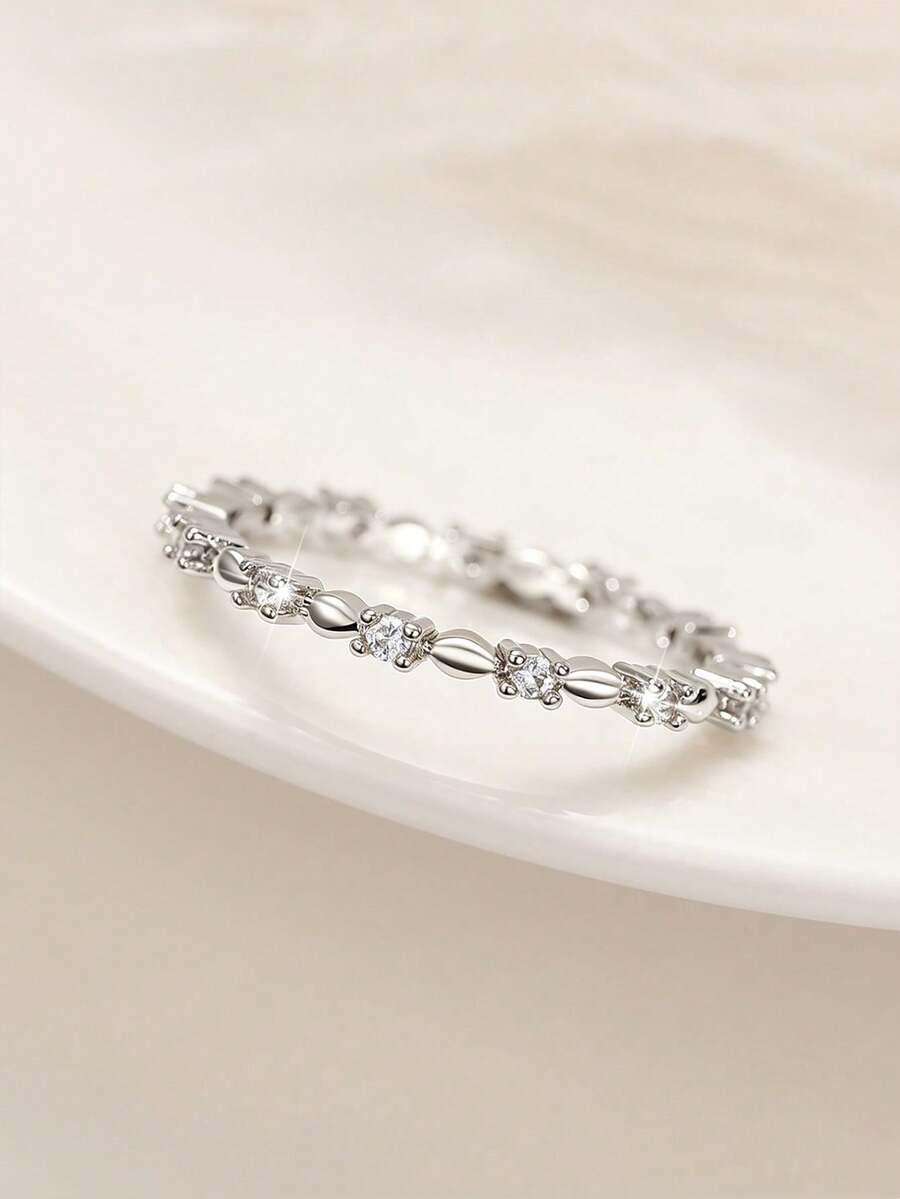 1pc Elegant Cubic Zirconia Ring For Women, Suitable For Wedding, Engagement, Jewelry Gift