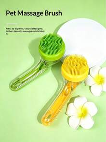 Liquid-Dispensing Pet Bath Brush, One-Touch Foam Silicone Soft Bristle Bathing Comb, Universal For Cats And Dogs, Effortless Scrubbing Cleaning Brush, Curved Ergonomic Non-Slip Handle Handheld Pet Grooming Tool, Home Cleaning Essential - Multicolor - View 2