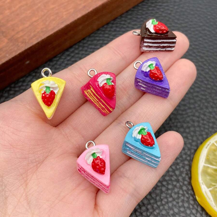 5/12pcs Mixed Resin Strawberry Cake Charm Cute Dessert Imitation Food Pendant For DIY Bracelet Necklace Earrings Jewelry Making Craft Accessories 12x20mm