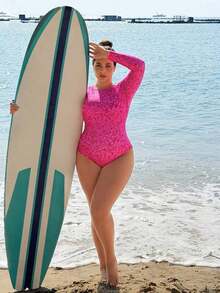 Swim SPRTY Traje de baño de una pieza con estampado digital, nueva llegada primavera/verano 2026.Incluye relleno desmontable, manga larga, espalda sexy con cruce y recortes, estilo casual y elegante para vacaciones en la playa - Multicolor - Ver 3
