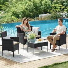 4 Seater Garden Rattan Furniture Table Chairs Sofa Wicker Outdoor Patio Set - Mixed Grey With Dark Grey Cushions - View 4