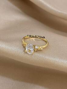 18K Gold Plated Stainless Steel, Single Peak White Diamond Inlaid Gold Ring, Women's Ring, Designer Jewelry, Personalized Ring, High Quality Luxury Jewelry, Adjustable Ring, Gold Plated Ring, Suitable For Daily Wear, Dating, Party, Vacation, Graduation Season, Summer Jewelry, Women's Beach Accessories, Girlfriend Gift, Birthday Gift, Bohemian Jewelry - Multicolor - View 10