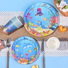 10/20/30/60pcs Ocean Theme Disposable Party Tableware Set - Octopus & Fish Pattern Paper Plates And Cups, 9-Inch And 7-Inch Birthday Party Plates And 9oz Cups, Suitable For Underwater Theme Party, Ocean Animal Birthday Decor, Underwater Creature Party Supplies - View 2