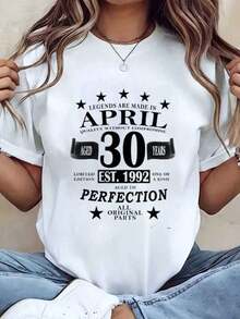 Women's T-Shirt "Legends Are Made In April" Limited Edition 30 Years 1992 Perfection All Original Pieces Graphic Print Crew Neck Birthday Gift For Women 220g - Unisex Vintage Urban Style Loose Fit Short Sleeve Cotton T-Shirt 100% Pure Cotton - 白色 - 查看 6