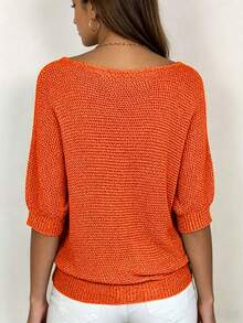 Elegant Women's Spring/Summer/Autumn Pullover Sweater, Must-Have For Holidays With Batwing Sleeve Design, Soft And Comfortable Knitted Top - Orange - View 4