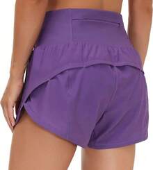 Womens High Waisted Running Shorts Quick Dry Athletic Workout Shorts With Mesh Liner Zipper Pockets - Purple 2 - View 2
