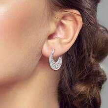 Large 925 Sterling Silver Hoop Earrings For Women, With Vintage Bow Inlaid With Cubic Zirconia And Diamond, Elegant And Stylish Gift, Understated Luxury Jewelry. - KTE626 - 查看 2