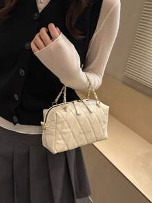 Túi xách Boston Pillow thời trang Hàn Quốc mùa xuân 2026 mới, túi tote nhỏ dành cho nữ, túi đeo vai chéo hình thoi thêu họa tiết. - Màu be - Xem 7