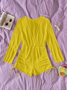 Swim Vcay Cubierta sólida de color para mujer con cuello en V profundo - Amarillo - Ver 3