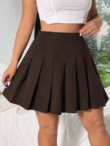 Vibekara Women's Plus Size High Waist Solid Color Ruched Mini Skirt - Khaki - View 3