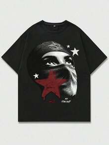 T-shirt à manches courtes pour homme Street Life avec motif portrait, idéal au quotidien au printemps et en été, pour l'école. - Noir-8 - Voir 1