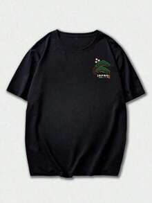 Zrgoth Men's Short Sleeve T-Shirt, Casual, Versatile, Minimalist Style, With Japanese Crane Print - 黑色 - 查看 5
