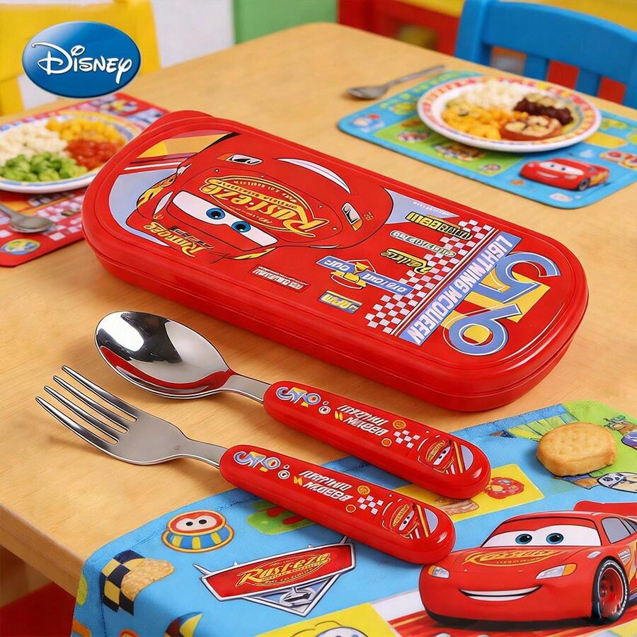 Monogram 1套2件裝官方授權汽車紅色麥昆卡通叉匙套組 兒童訓練筷 青少年餐具 餐廳禮品 賽車夢 閃電速度 PP材質 生日賽車派對 開學季 生日聖誕 - 多色1 - 查看 1
