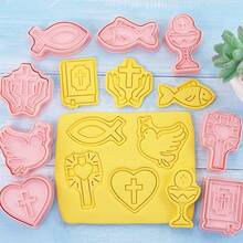 8pcs Easter Communion Cookie Molds - Christian Chalice, Dove, Cross, Fish Shaped Baking Molds Suitable For First Communion - Multicolor - View 8