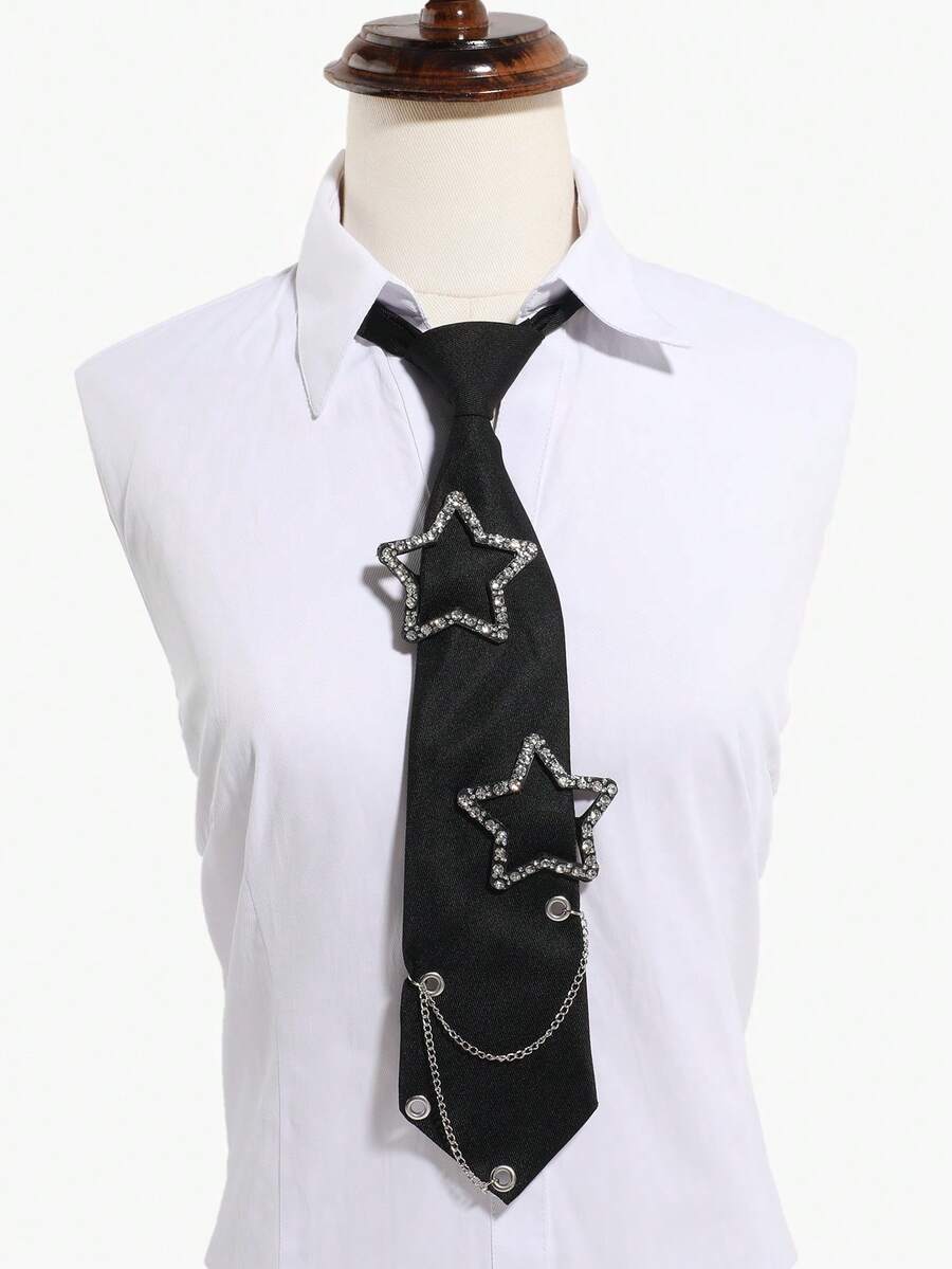 1 pieza Bufanda de unicolor con cadena de strass con diseño de estrella para mujer, de diseño exclusivo y versátil para la escuela, la calle y el uso diario - Multicolor - Ver 1