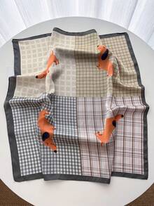 1pc Women Satin Bandana Scarf Square Solid Color Head Wrap - Beige Gray - View 2