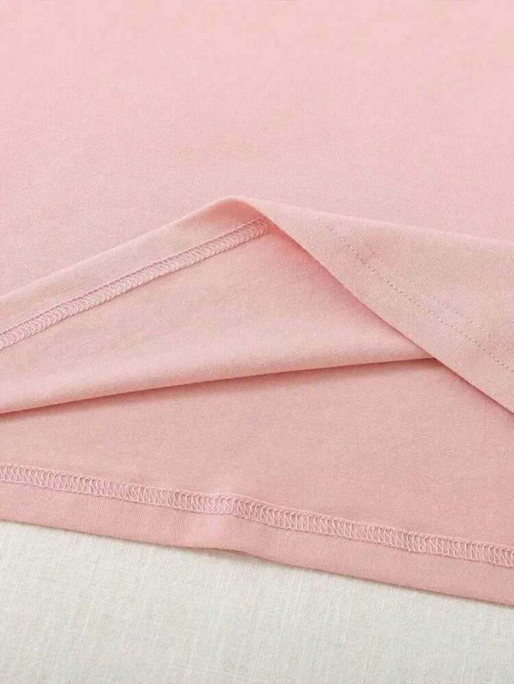 Women's Summer T-Shirt With Short Sleeves, Simple Printed Design And Round Neck - Old Rose - View 4