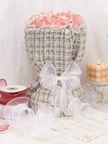 1 Roll Transparent Organza Ribbon, Handmade Wavy Edge Satin Ribbon, Fishtail Ribbon Set, Suitable For Wedding Invitations, Bridal Bouquet Wrapping, Floral Arrangement Decoration, Gift Wrapping, Christmas Tree, DIY Crafts, Cake Decoration Bow Making - Multicolor - View 5