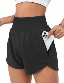 Women's High-Rise Workout Shorts - Lightweight Quick-Dry Athletic Shorts With Zip Pocket, Built-In Liner For Running, Yoga, Gym - Black 1 - View 1