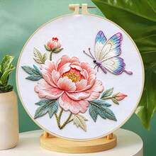 3D立体花卉刺绣套装 - 粉色牡丹/紫色兰花图案,手工家居装饰画 - 多色 - 查看 6
