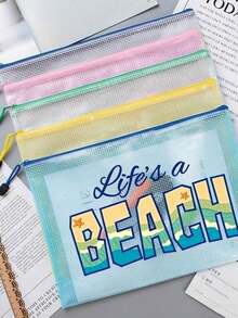 Fashionable Waterproof PVC Beach Bag With "BEACH" Shell Pattern, A4 Size, Transparent Cosmetic Bag, Toiletry Bag, Nylon Zipper, Suitable For Swimming, Diving, Summer Vacation, Lightweight, Beach Essential, Travel/Back To School Essential, Vacation Companion - Multicolor - View 5