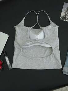 Backless Sexy Camisole Top For Women With Padded Bra, Sleeveless Vest, Summer Casual - Grey - View 8