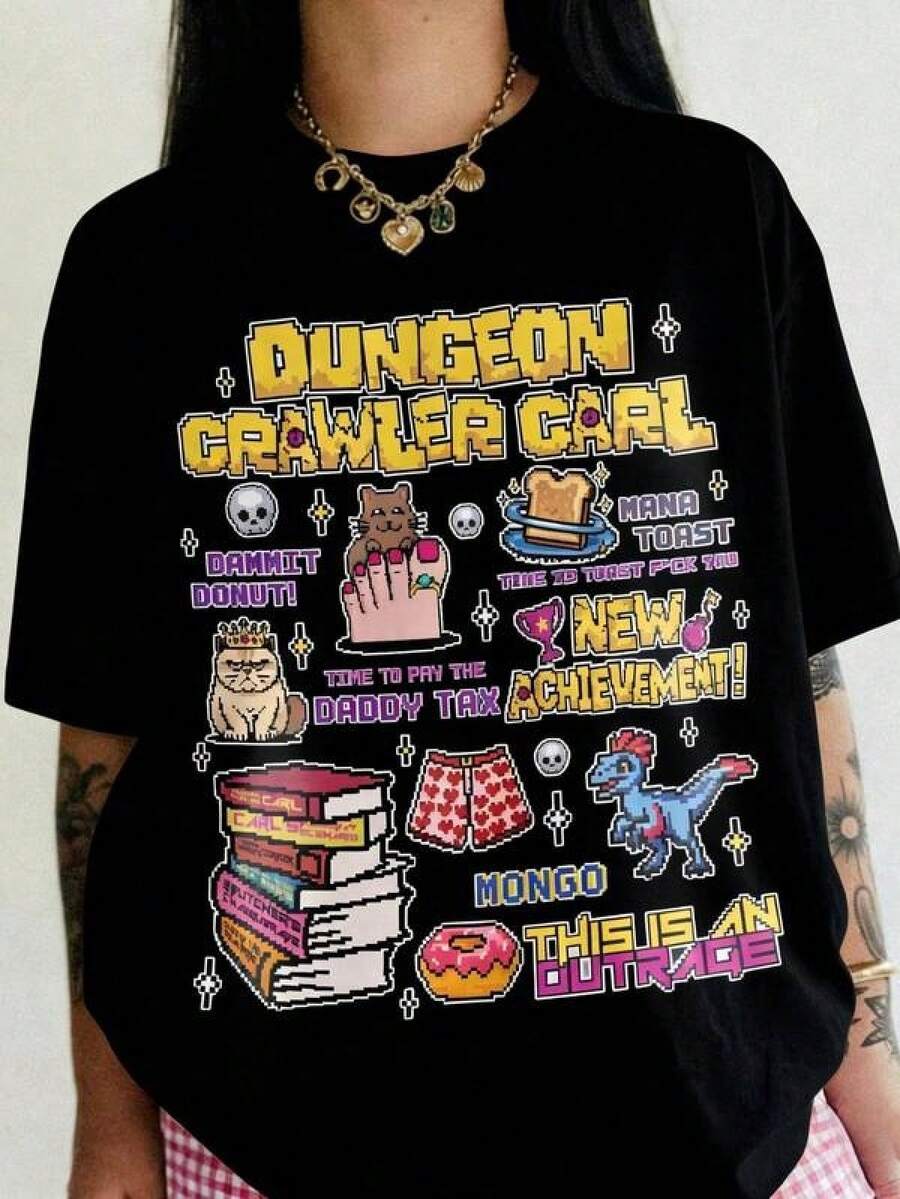 Artsadd Book Stamps Dungeon Crawler Carl Shirt, Fantasy Book Merch Reader, Top New,Graphic Tees,Fathers Day Gift,Graphic Tees Women,Summer Tops,Vacation Essentials,Oversized T Shirt Men,Graduation 2026,Funny T Shirts,Free Shipping,,Ropa De Gym Mujer,Dad Gifts,I Love My Boyfriend,Mexico Jersey,Gifts For Men,Father Day Gift,Argentina,Summer Essentials,Summer Outfits For Women,Shirts Graphic,Streetwear,Workout Tops Shirtfamily Matching Outfits,Oversized T Shirt,Ropa Deportiva,Travel Essentials For Women,Dodgers, Classic Solid Color Crew Neck Short Sleeve Unisex Daily Basic,Family Matching Outfits(2Y-4XL) - 黑色 - 查看 1