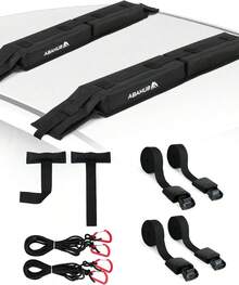 Abahub Soft Roof Rack Pads With 2 Tie Down Straps, 2 Tie Down Ropes, 2 Hood Loops And Storage Bag, For Surfboard, Kayak, Canoe, Heavy Duty Universal Car Roof Racks System - White - View 1
