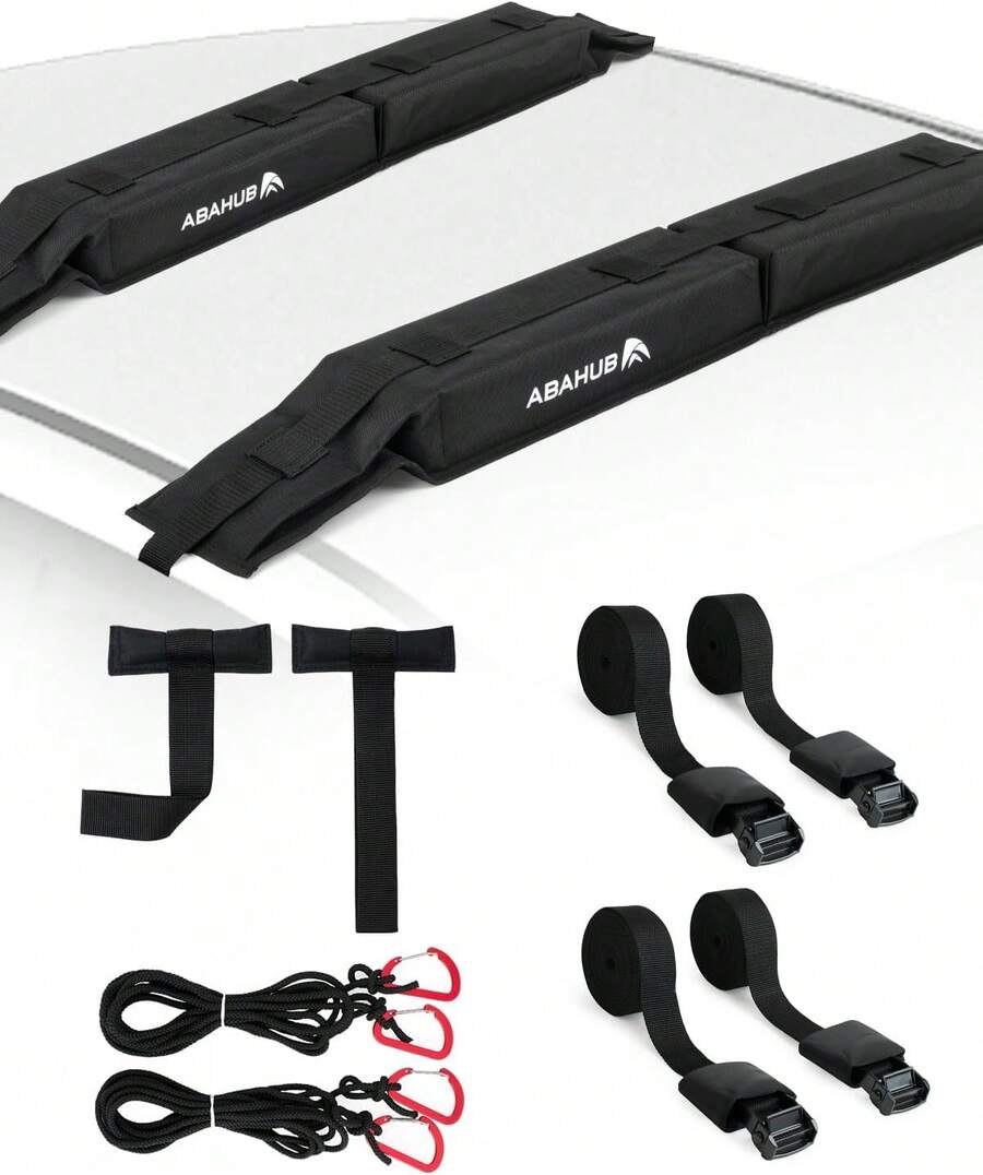 Abahub Soft Roof Rack Pads With 2 Tie Down Straps, 2 Tie Down Ropes, 2 Hood Loops And Storage Bag, For Surfboard, Kayak, Canoe, Heavy Duty Universal Car Roof Racks System - White - View 1