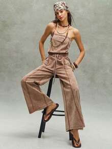 Mono de punto para mujer SUN con bolsillos y cordón ajustable - Marrón 2 - Ver 9
