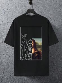 Manfinity  Camiseta Casual para Hombre con Estampado Gráfico, Hombros Caídos, Talla Grande - Negro - Ver 2