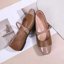 Retro French Style Color Block Mary Jane Shoes, Soft Sole Breathable Flat Shoes, Comfortable Commuting Non-Fatiguing Shoes For Women - Brown - View 5