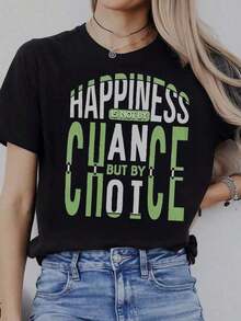 Summer 2026 Fashion For Ladies Spring & Summer New Casual Short Sleeve Round Neck T-Shirt For Women, Urban Clothing With Creative Prints, Simple Design, Top Suitable For Summer And Spring, Modern And Individualistic, Suitable For All Seasons, Graphic T-Shirt, Graphic T-Shirts For Women, Summer T-Shirt, Casual T-Shirt, Holiday Clothes For Women, Young And Modern Design For Party. - 黑色4 - 查看 9
