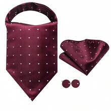 Men Wine Red Dot Pattern 4-In-1 Suit Accessory Set, Random Design Cufflinks Elegant Decor For Banquet Party Holiday Ceremony - Burgundy - View 4