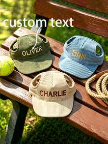 Customizable Embroidered Dog Hat With Ear Holes, Personalized Corduroy Pet Baseball Cap, Suitable For Small, Medium And Large Dogs, Dog Gift - Green - View 1