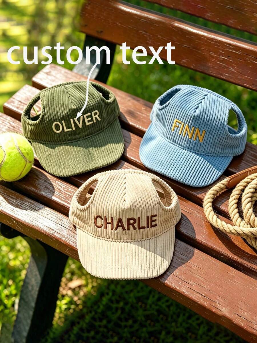 Customizable Embroidered Dog Hat With Ear Holes, Personalized Corduroy Pet Baseball Cap, Suitable For Small, Medium And Large Dogs, Dog Gift - Green - View 1