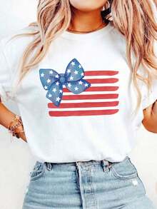 American Flag Coquette Shirt 4Th July Soft Girl Patriotic Aesthetic Tee Bow Stars & Stripes Independence Day Gifts Fireworks Celebration USA Summer - 白色 9 - 查看 16