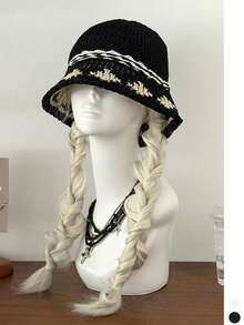 1 pièce Chapeau seau en tricot jacquard pour femmes, chapeau de bassin à large bord respirant et polyvalent pour l'été, chapeau seau à large bord respirant et polyvalent pour la protection solaire au printemps, chapeau seau à large bord respirant et polyvalent pour la protection solaire en été - multicolore - Voir 15